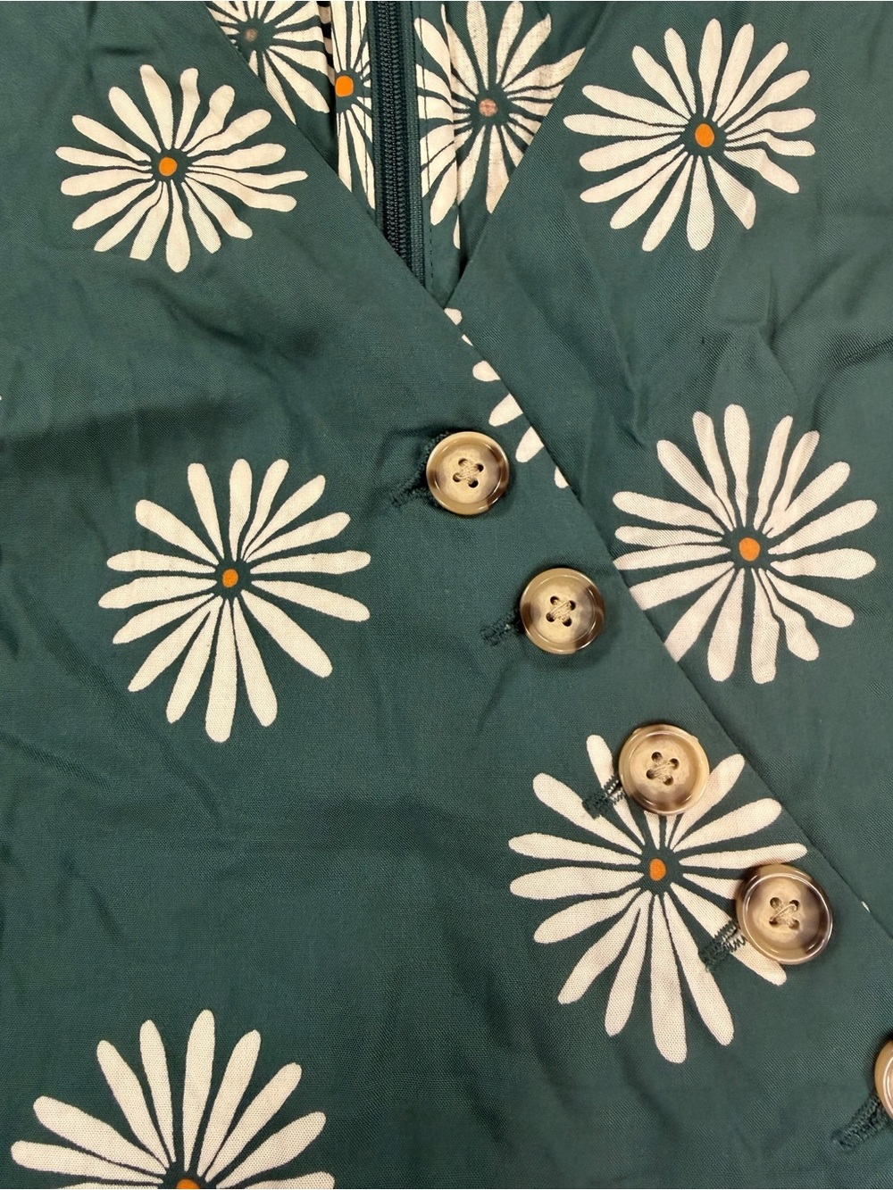 Madewell Forest Green Daisy-Print Button-Front Midi Dress - Picture 3 of 4